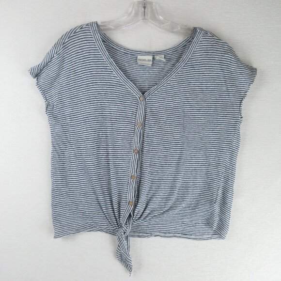 Rachel Zoe Cropped Linen Tee Shirt Size S Striped Short Sleeve V-neck Knit - Picture 1 of 12